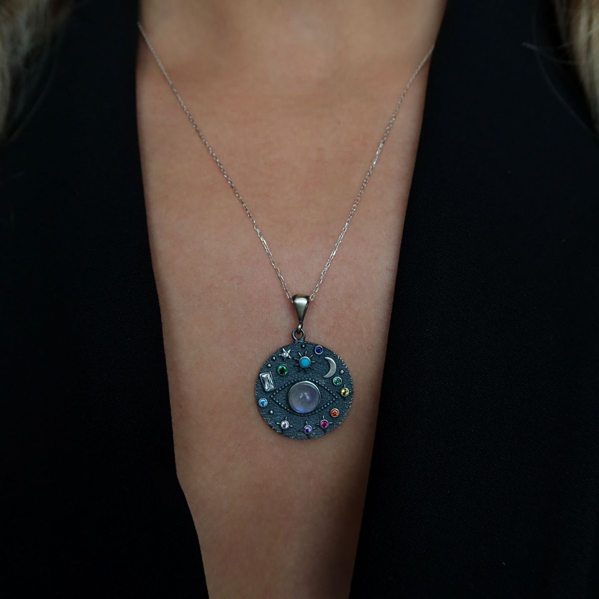 925 Gümüş | Ay Taşı Galaksi Kolye