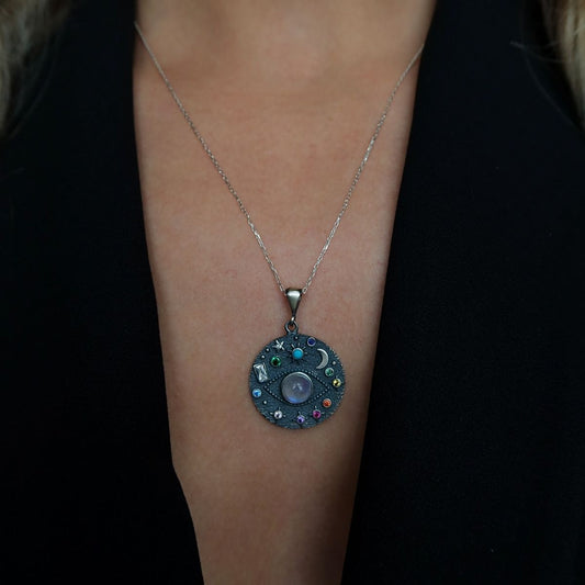 925 Gümüş | Ay Taşı Galaksi Kolye