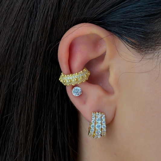 925 Gümüş | 3 Sıra Taşlı Küpe