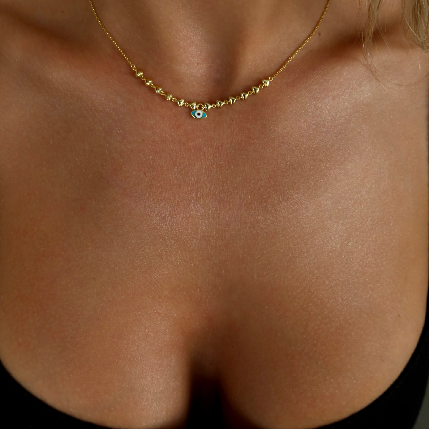 925 Gümüş | Sıralı Kalpli Nazar Kolye