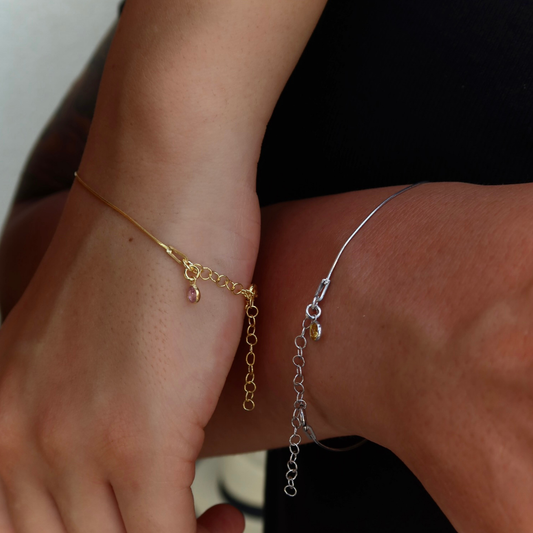 925 Gümüş | Doğum Ayı Taşlı İnce İtalyan Bileklik (Çift)