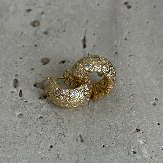 925 Gümüş | Ful Taşlı Dolgun Küpe