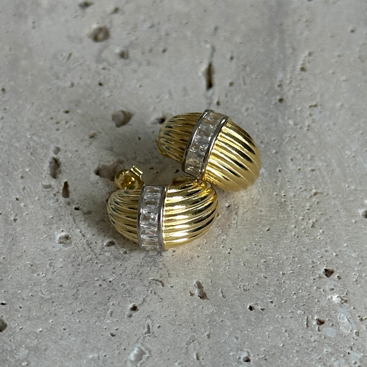 925 Gümüş | Çizgili Taşlı Bombeli Küpe