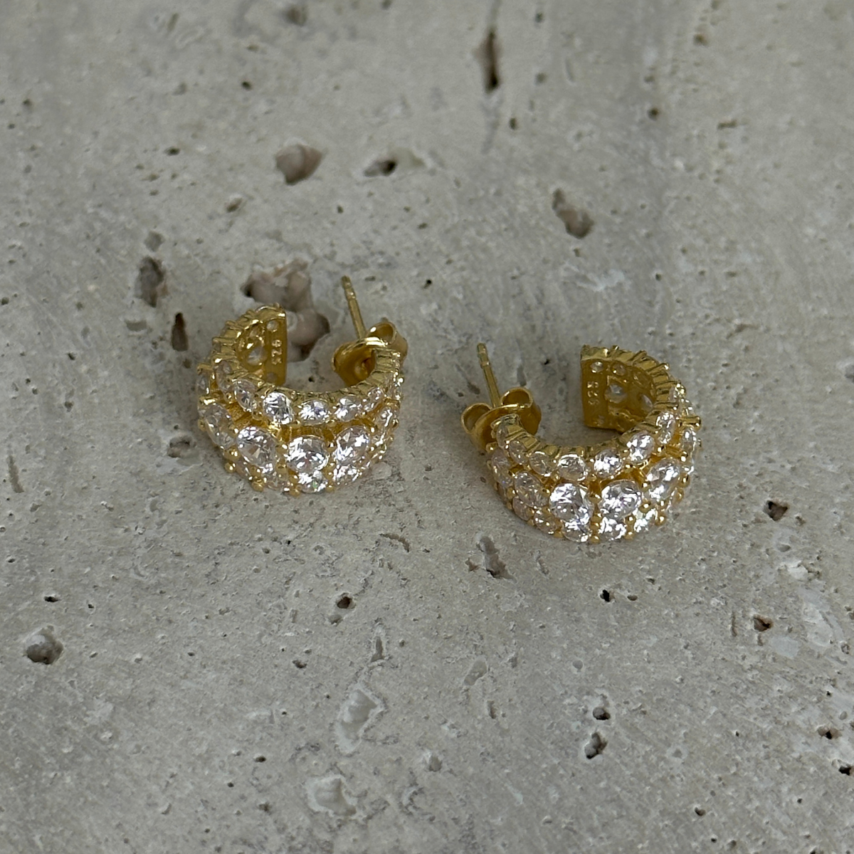 925 Gümüş | 3 Sıra Taşlı Küpe