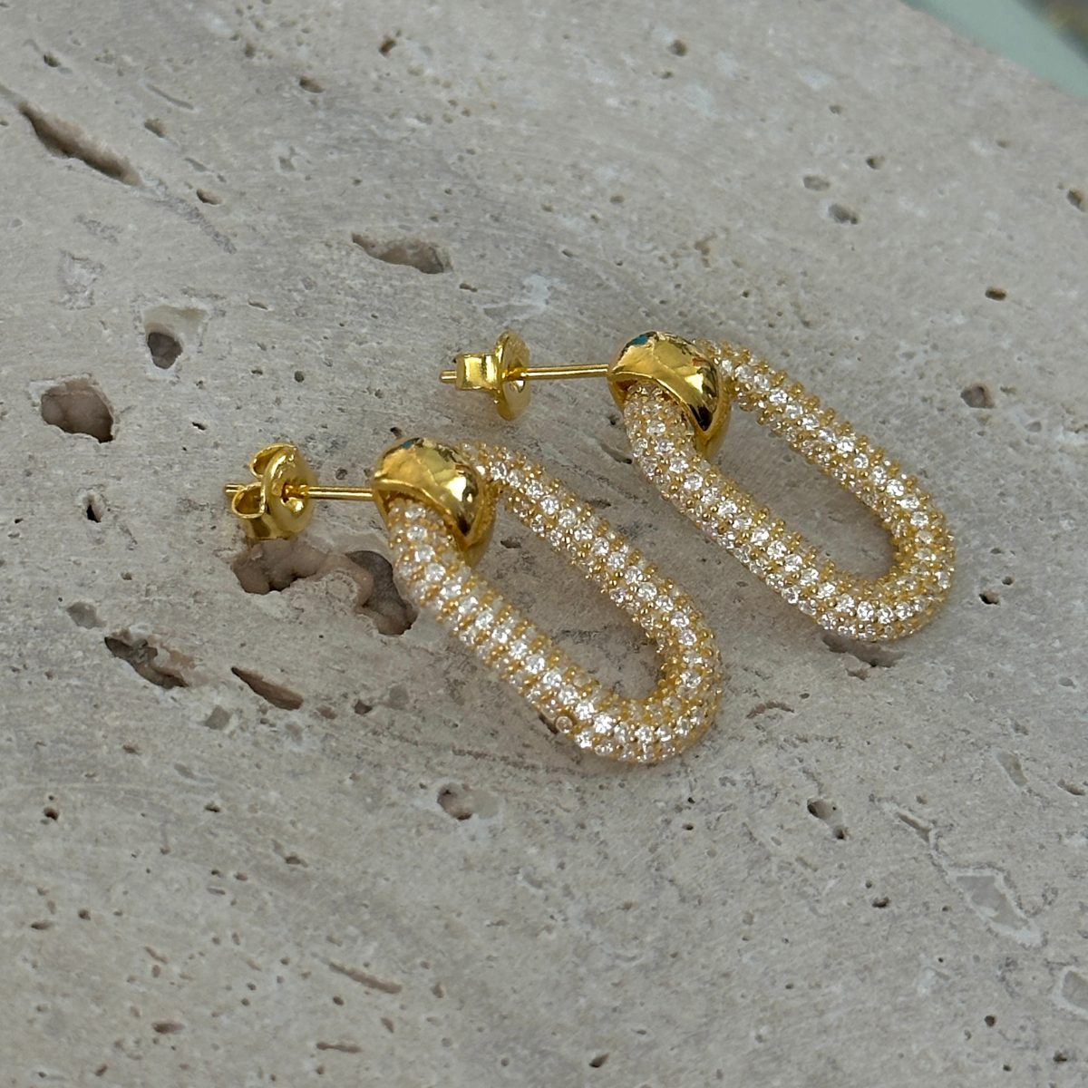 925 Gümüş | Taşlı Oval Küpe