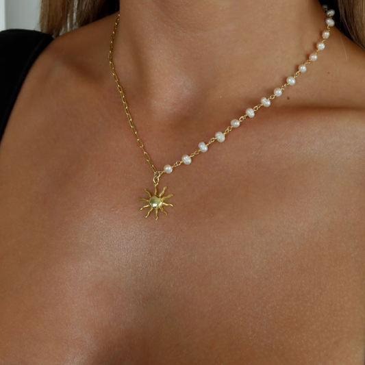 925 Gümüş | İncili Güneş Kolye