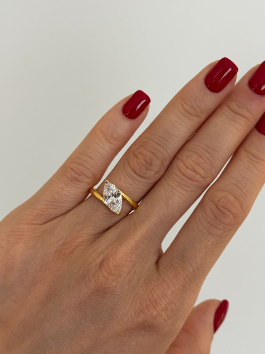 925 Gümüş | Markiz Tek Taş Yüzük