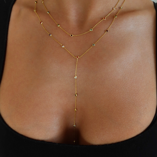 925 Gümüş | Renkli Minimal Taşlı Y Zincir Kolye