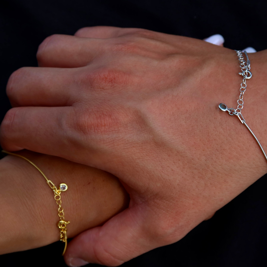 925 Gümüş | Doğum Ayı Taşlı İtalyan Bileklik (Çift)