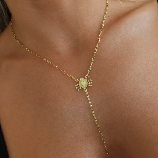 925 Gümüş | Kalpli Ataç Zincirli Y Kolye