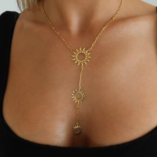 925 Gümüş | 3'lü Güneş Figürlü Y Zincir Kolye