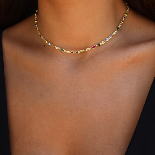 925 Gümüş | Çok Renkli Mini Taşlı Kolye