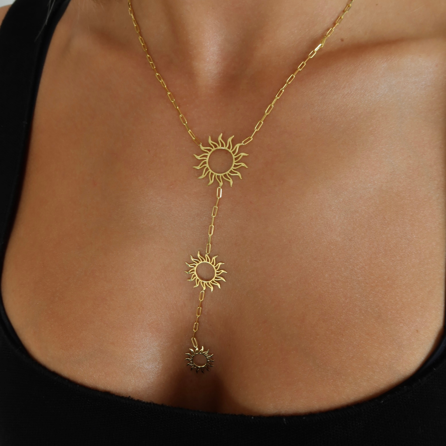 925 Gümüş | 3'lü Güneş Figürlü Y Zincir Kolye