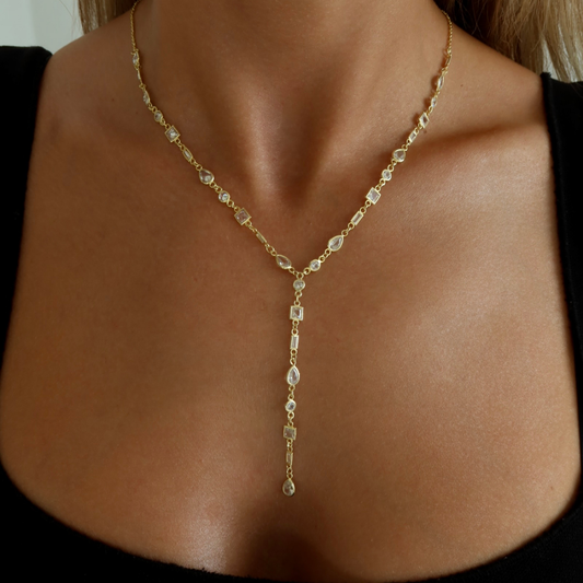 925 Gümüş | Karma Taşlı Y Zincir Kolye