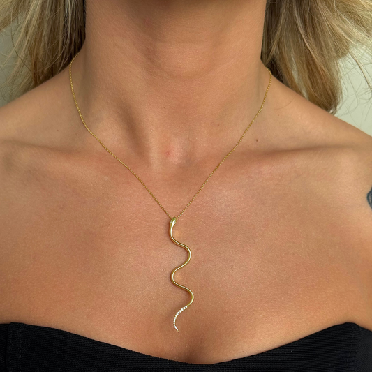 925 Gümüş | Taş Detaylı Yılan Kolye