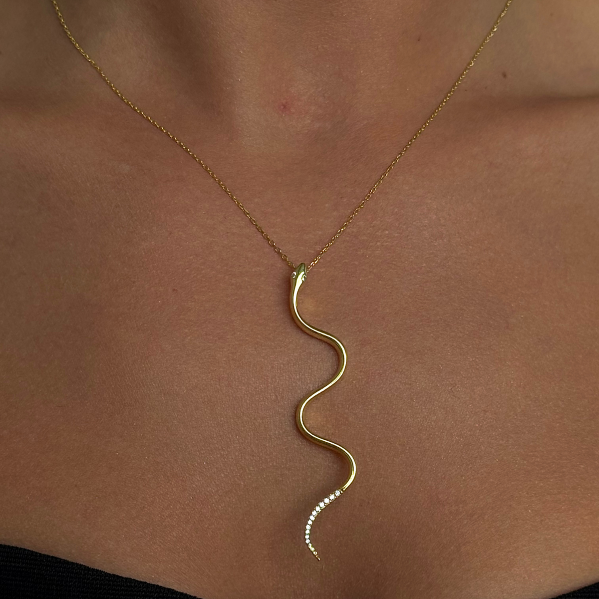 925 Gümüş | Taş Detaylı Yılan Kolye