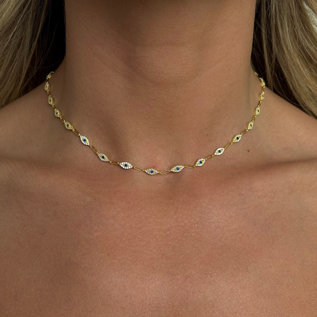 925 Gümüş | Taşlı Göz Figürlü Choker