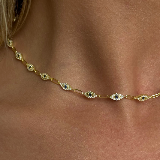 925 Gümüş | Taşlı Göz Figürlü Choker