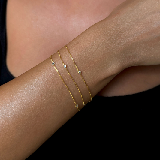 925 Gümüş | 3 Zincirli Minimal Yuvarlak Taşlı Bileklik