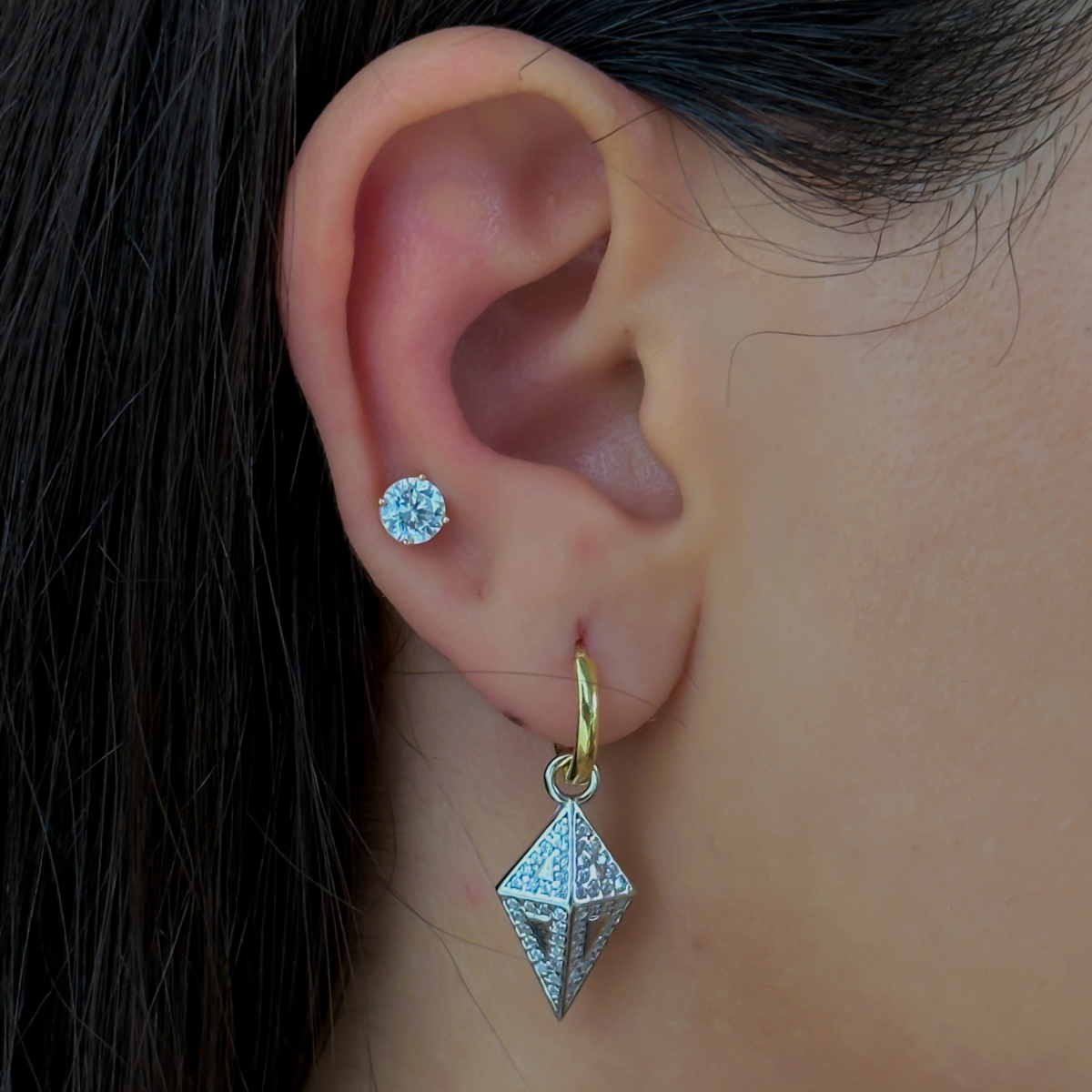 925 Gümüş | Taşlı Uçurtma Form Sallantılı Küpe