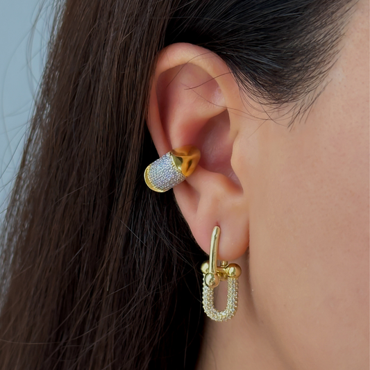 925 Gümüş | Yarısı Taşlı Kilit Küpe