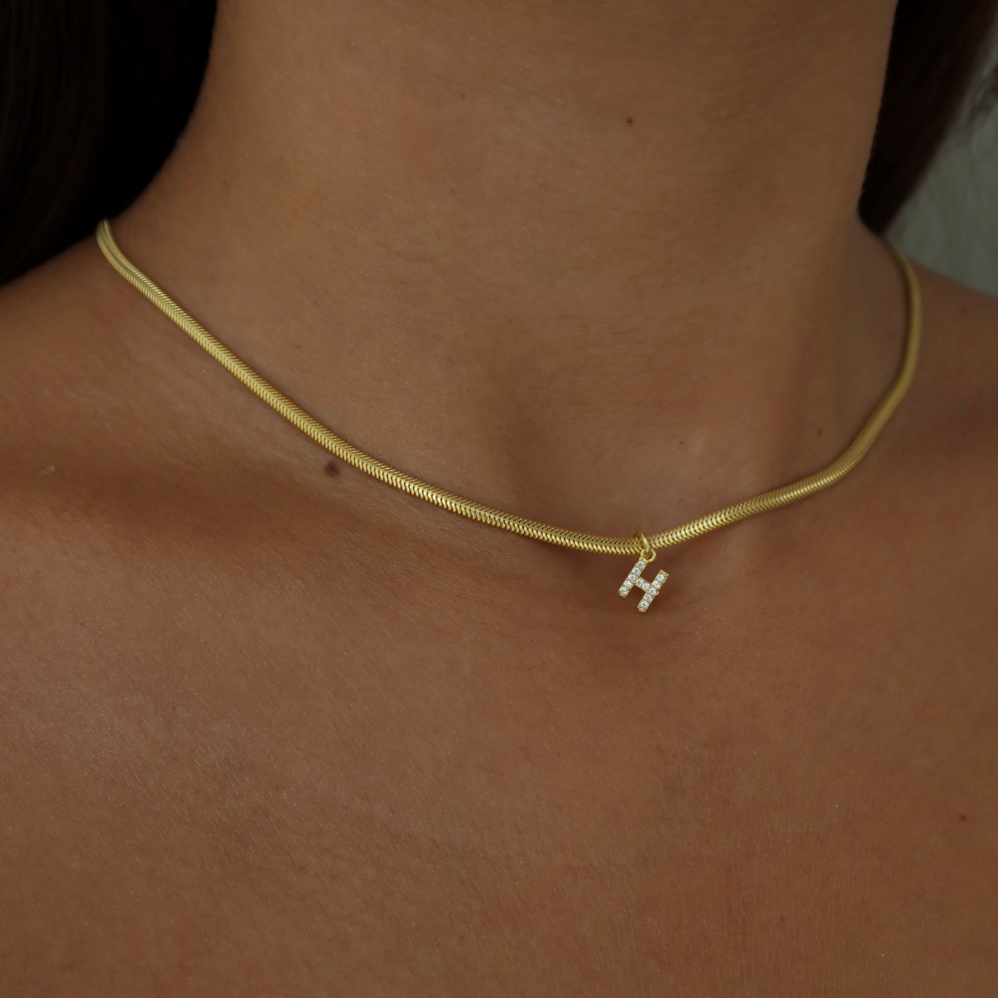 925 Gümüş | Harf Charm'lı Yılan Zincir Kolye