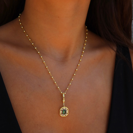 925 Gümüş | Yeşil Taşlı Kolye (Serenay Kolyesi)