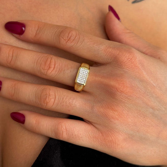 925 Gümüş | Taşlı Dikdörtgen Yüzük