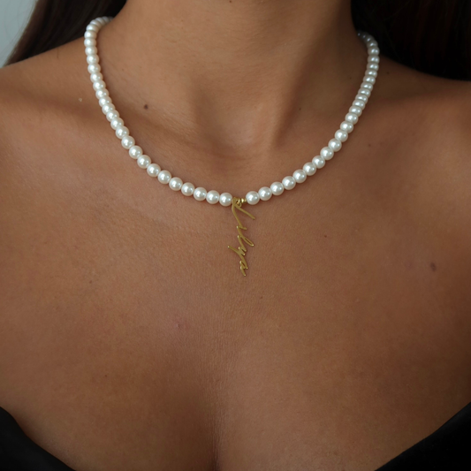 925 Gümüş | İncili Dikey El Yazısı İsim Kolye