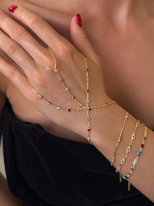 925 Gümüş | 3 Zincirli Renkli Yuvarlak Taşlı Şahmeran