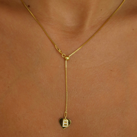 925 Gümüş | Ayarlanabilir Asansör Zincirli Kalpli Harf Kolye