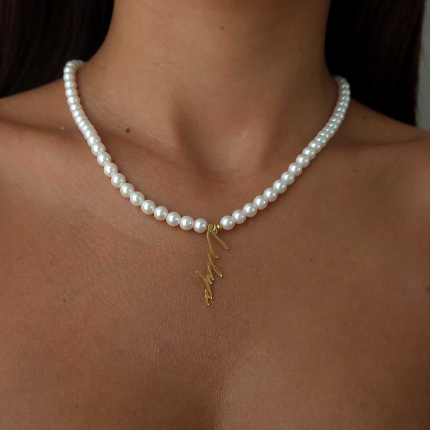 925 Gümüş | İncili Dikey El Yazısı İsim Kolye