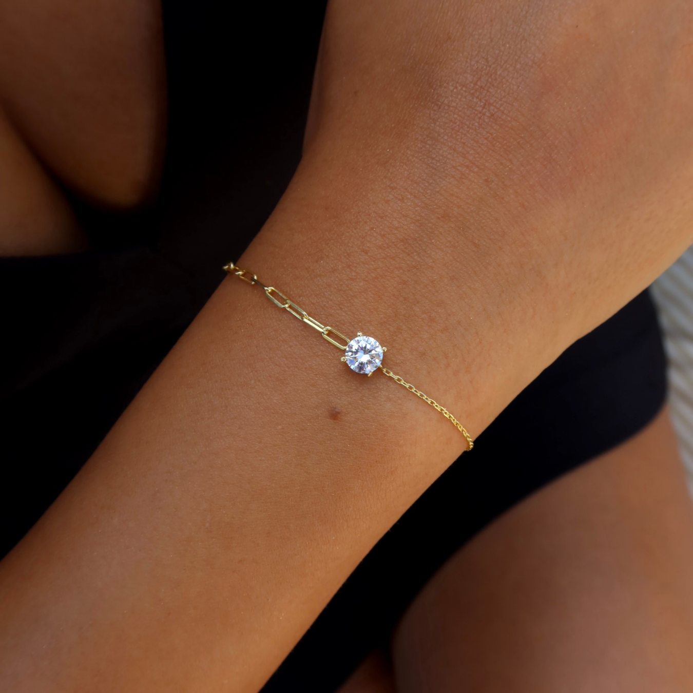 925 Gümüş | Ataç Zincirli Tektaş Bileklik