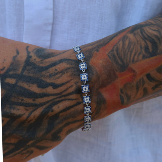 925 Gümüş | Sıralı Kare Nazar Bileklik