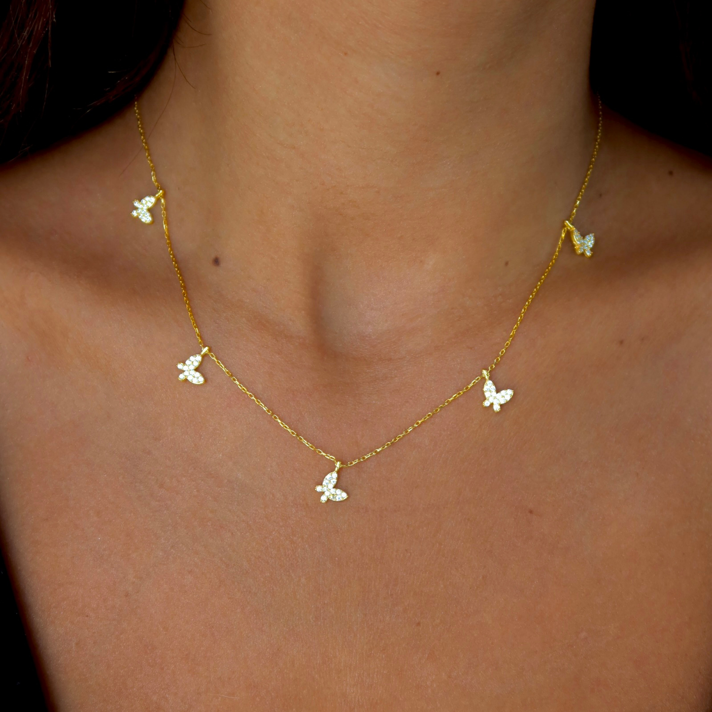 925 Gümüş | Taşlı Kelebek Charm Kolye