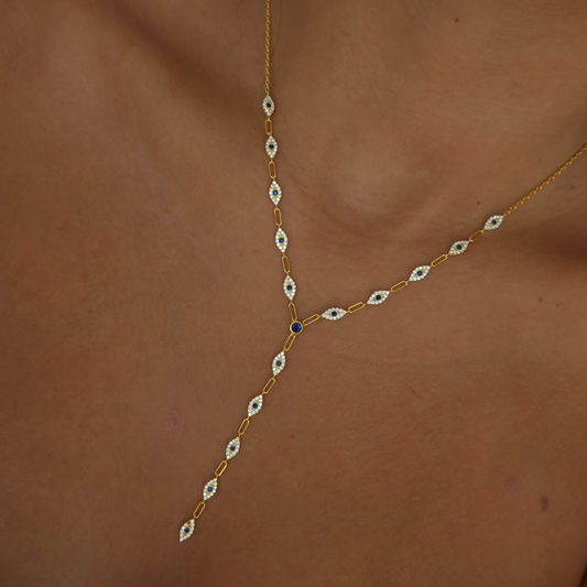 925 Gümüş | Taşlı Göz Figürlü Y Zincir Kolye