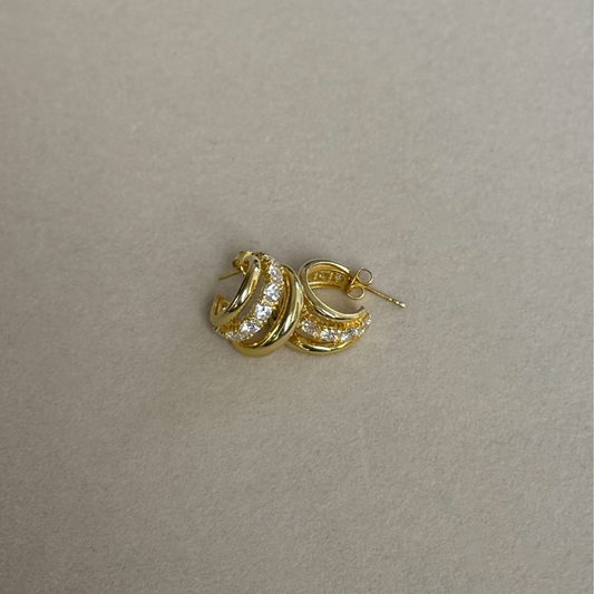 925 Gümüş | Ortası Taşlı Yarım Halka Küpe