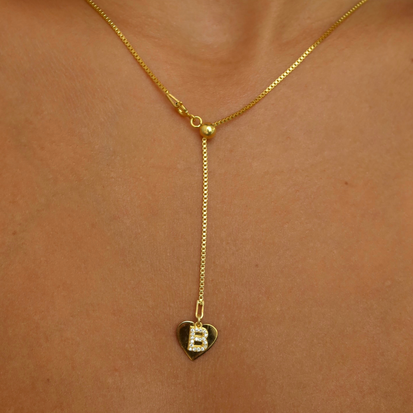 925 Gümüş | Ayarlanabilir Asansör Zincirli Kalpli Harf Kolye