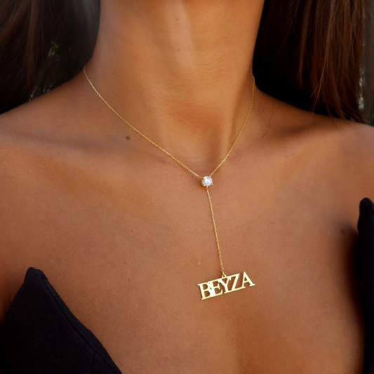 925 Gümüş | Tektaş Y Zincir İsim Kolye