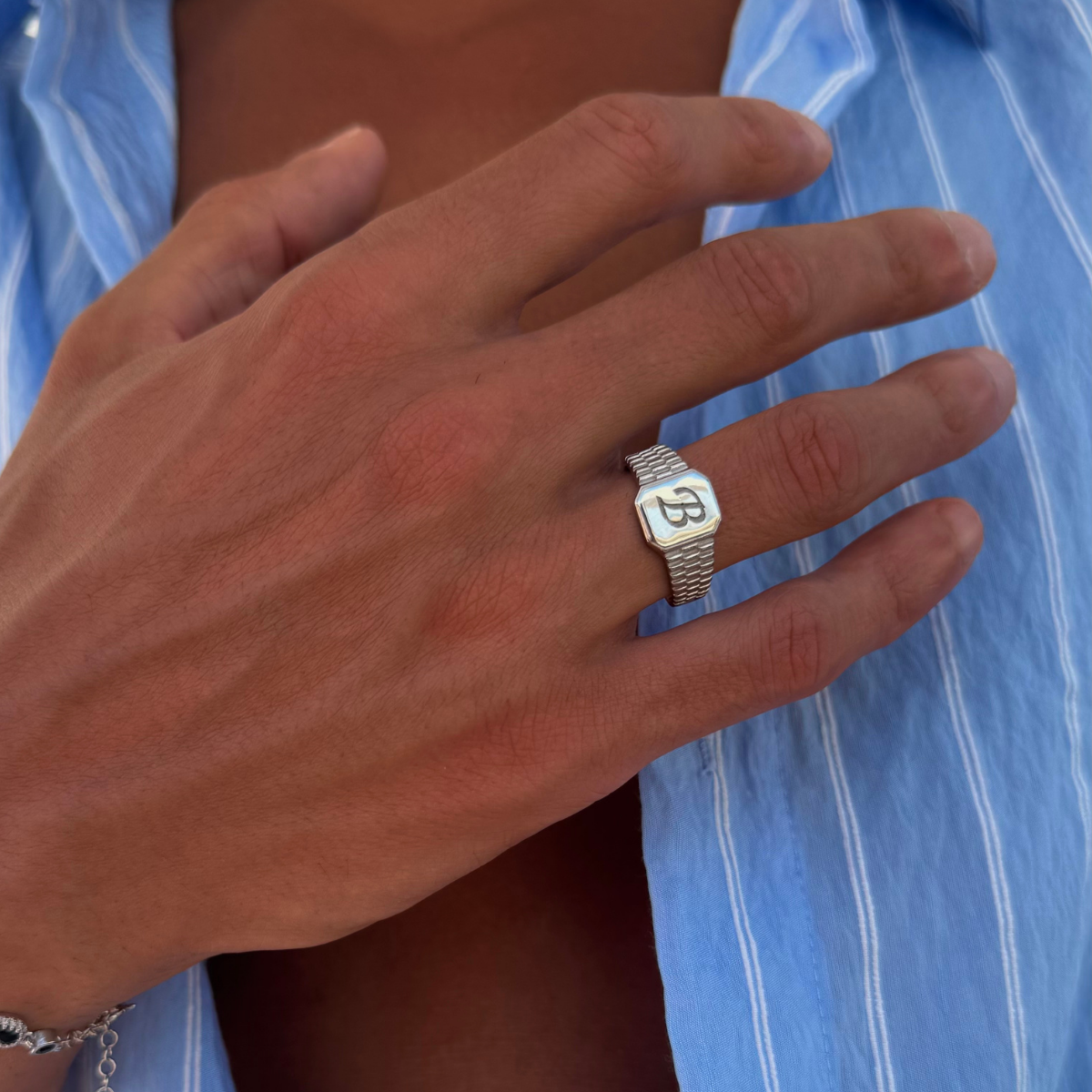 925 Gümüş | Harfli Retro Saat Yüzük