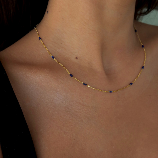 925 Gümüş | Lacivert Mineli İnce Kolye