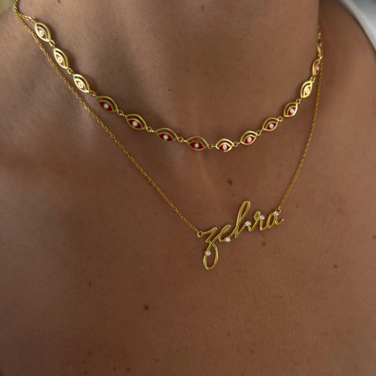 925 Gümüş | Kırmızı Göz Figürlü Choker