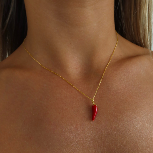 925 Gümüş | İtalyan Boynuzu Kırmızı Cornicello Kolye