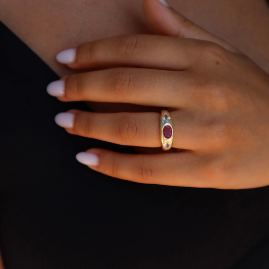 925 Gümüş | Bordo Zirkon Taşlı Yüzük