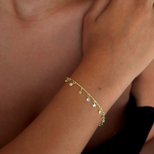 925 Gümüş | Yıldız ve Taş Charm Bileklik