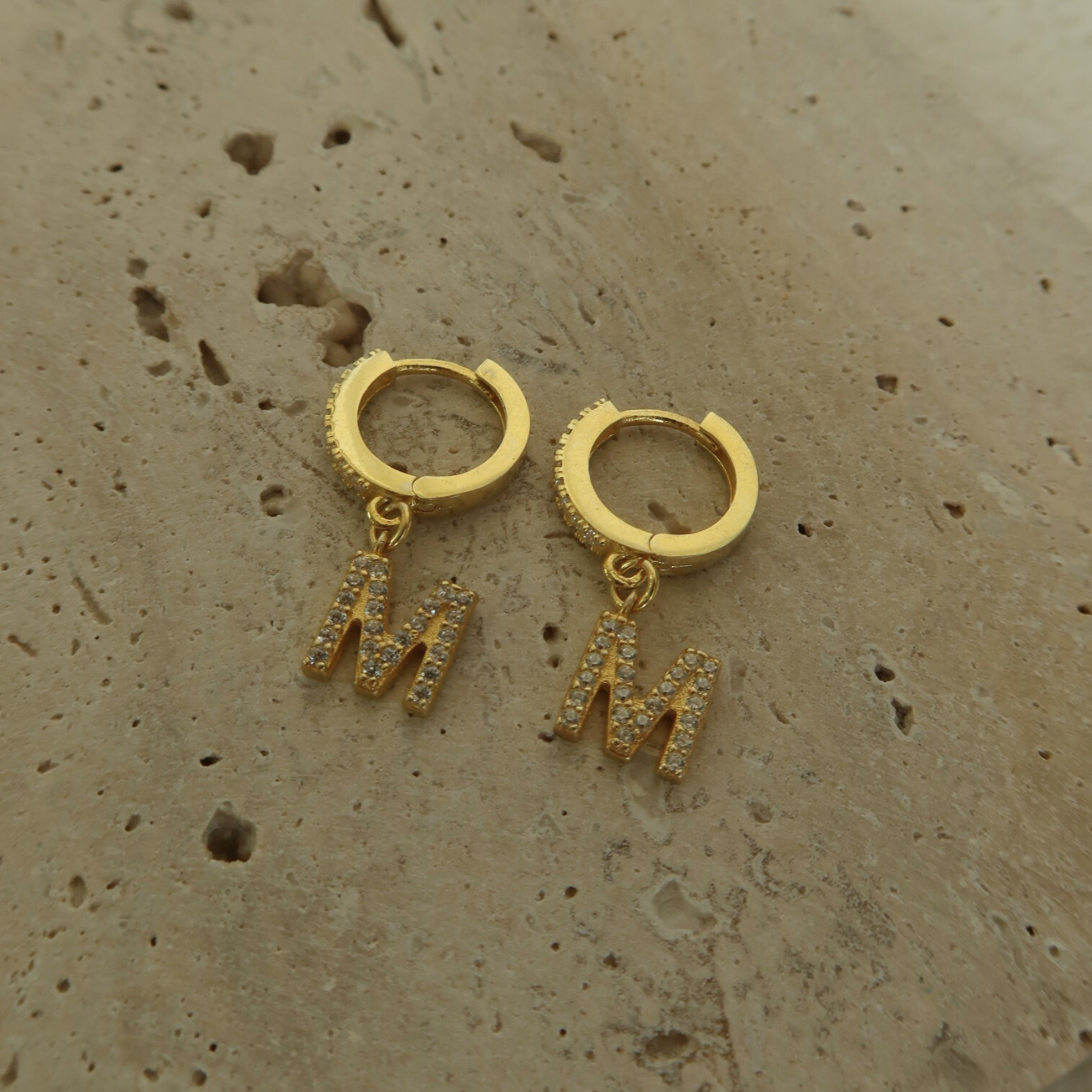 925 Gümüş | Taşlı Harf Küpe