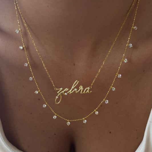 14K Altın | 3 Boyutlu Taşlı İsim Kolye