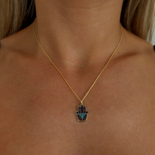 925 Gümüş | Renkli Fatma Ana Eli Kolye