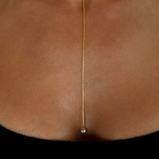 925 Gümüş | Minimal Tek Taşlı Zincir Kolye