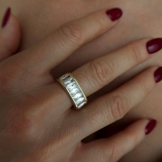 925 Gümüş | Şerit Baget Taşlı Yüzük